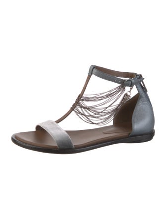 Brunello Cucinelli Monili Suede T-Strap Sandals