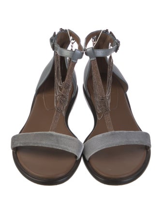 Brunello Cucinelli Monili Suede T-Strap Sandals