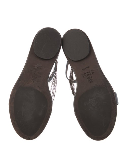 Brunello Cucinelli Monili Suede T-Strap Sandals