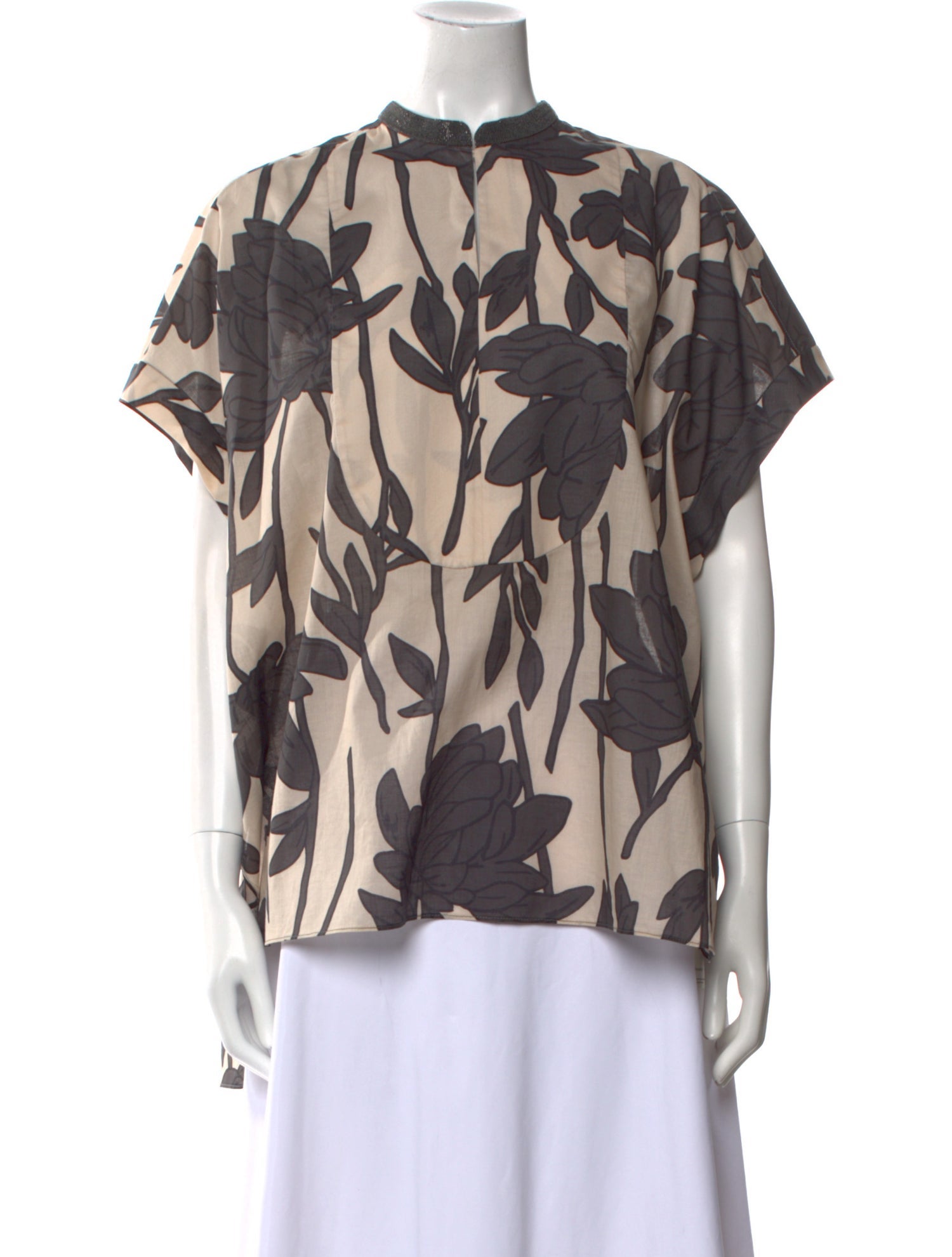 Brunello Cucinelli Printed Mock Neck Blouse w/ Tags
