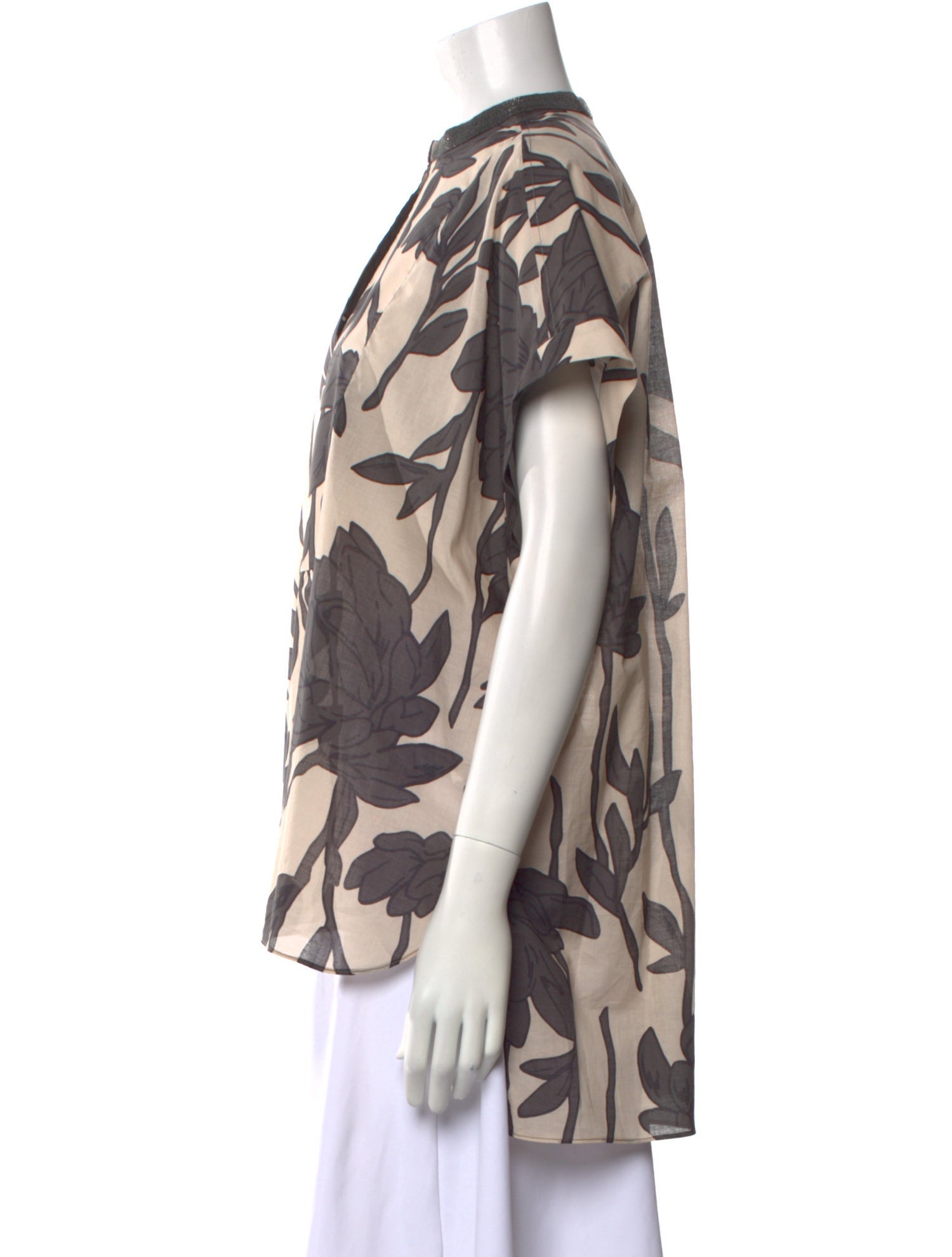 Brunello Cucinelli Printed Mock Neck Blouse w/ Tags