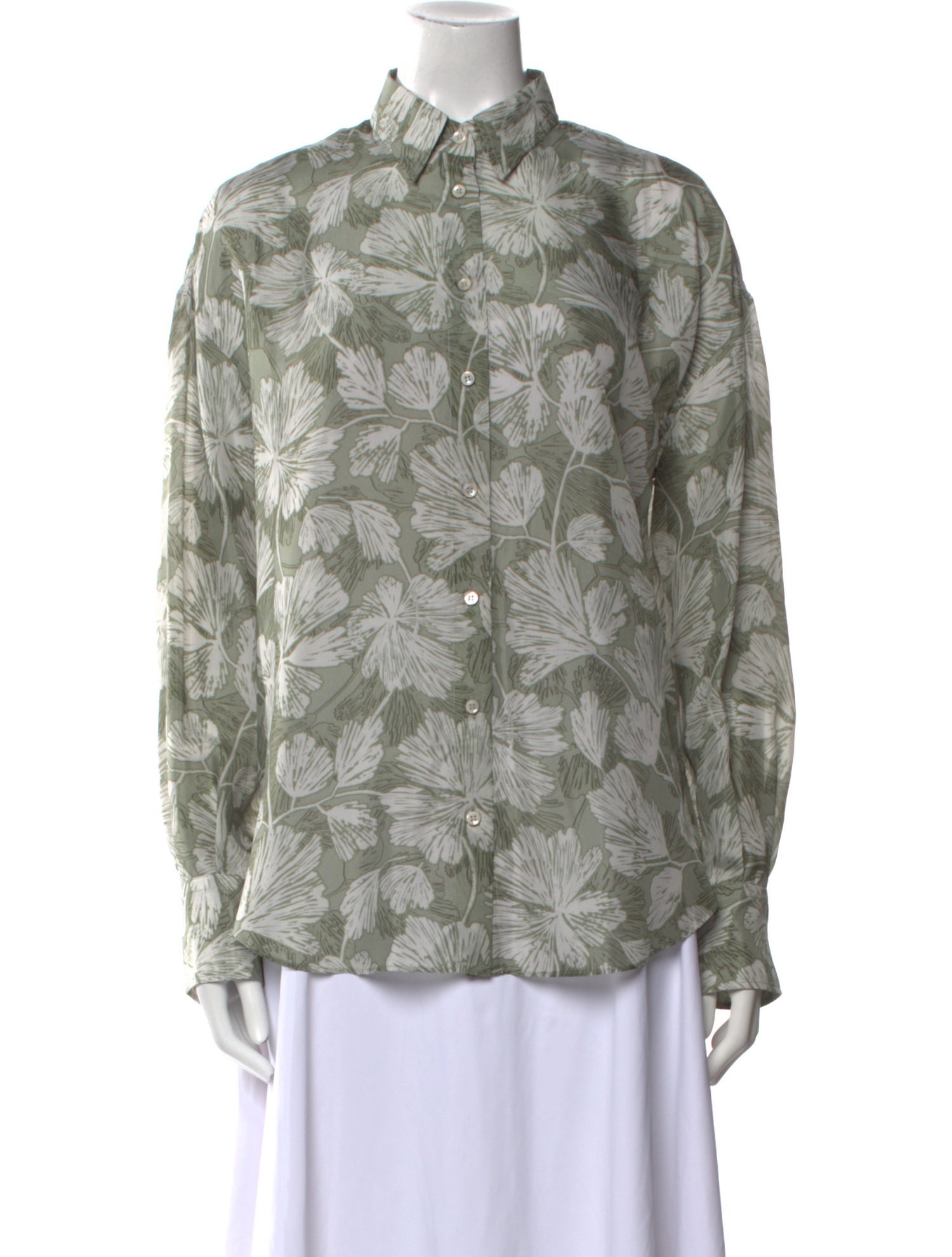 Brunello Cucinelli Printed Long Sleeve Button-Up Top w/ Tags