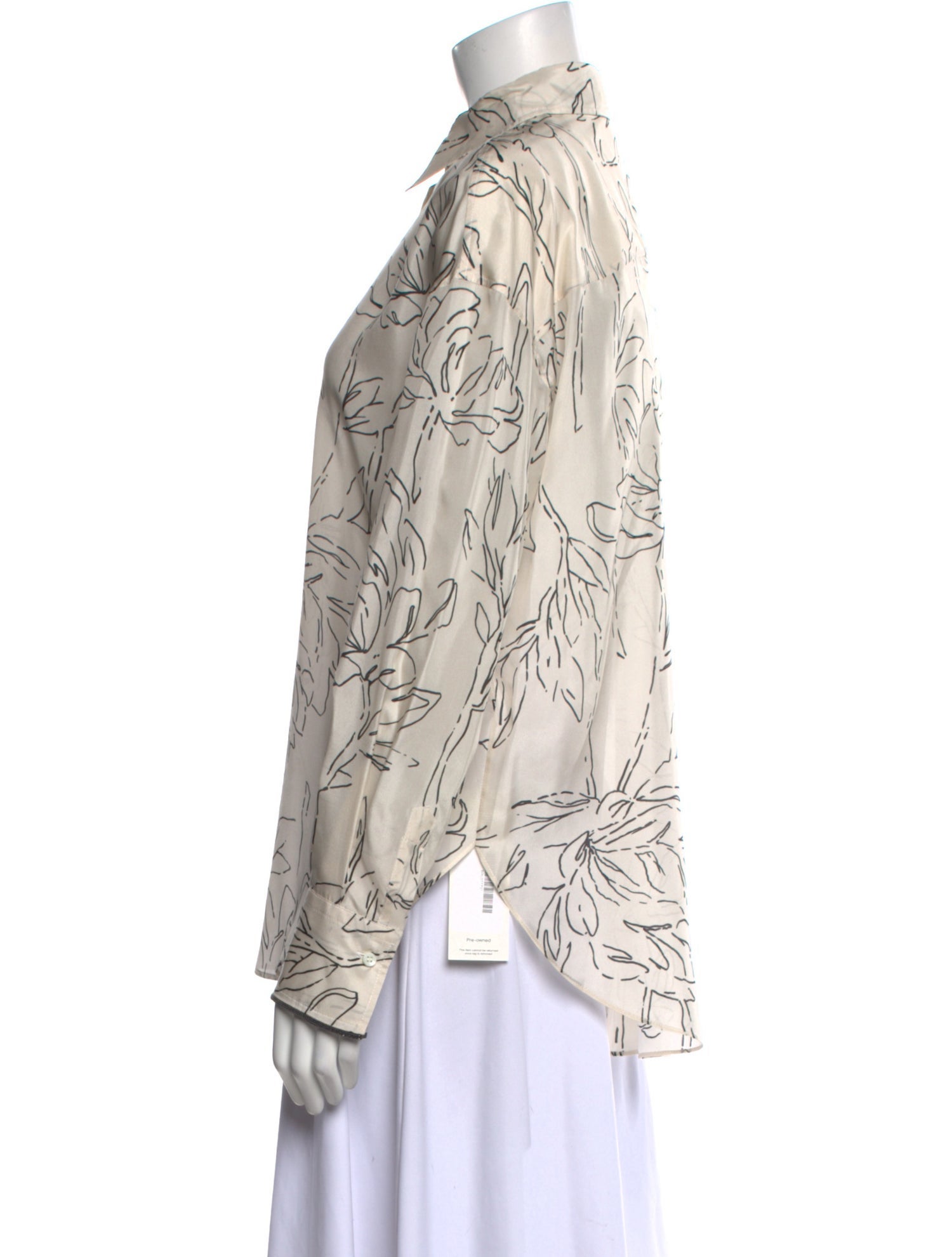 Brunello Cucinelli Printed Long Sleeve Button-Up Top w/ Tags