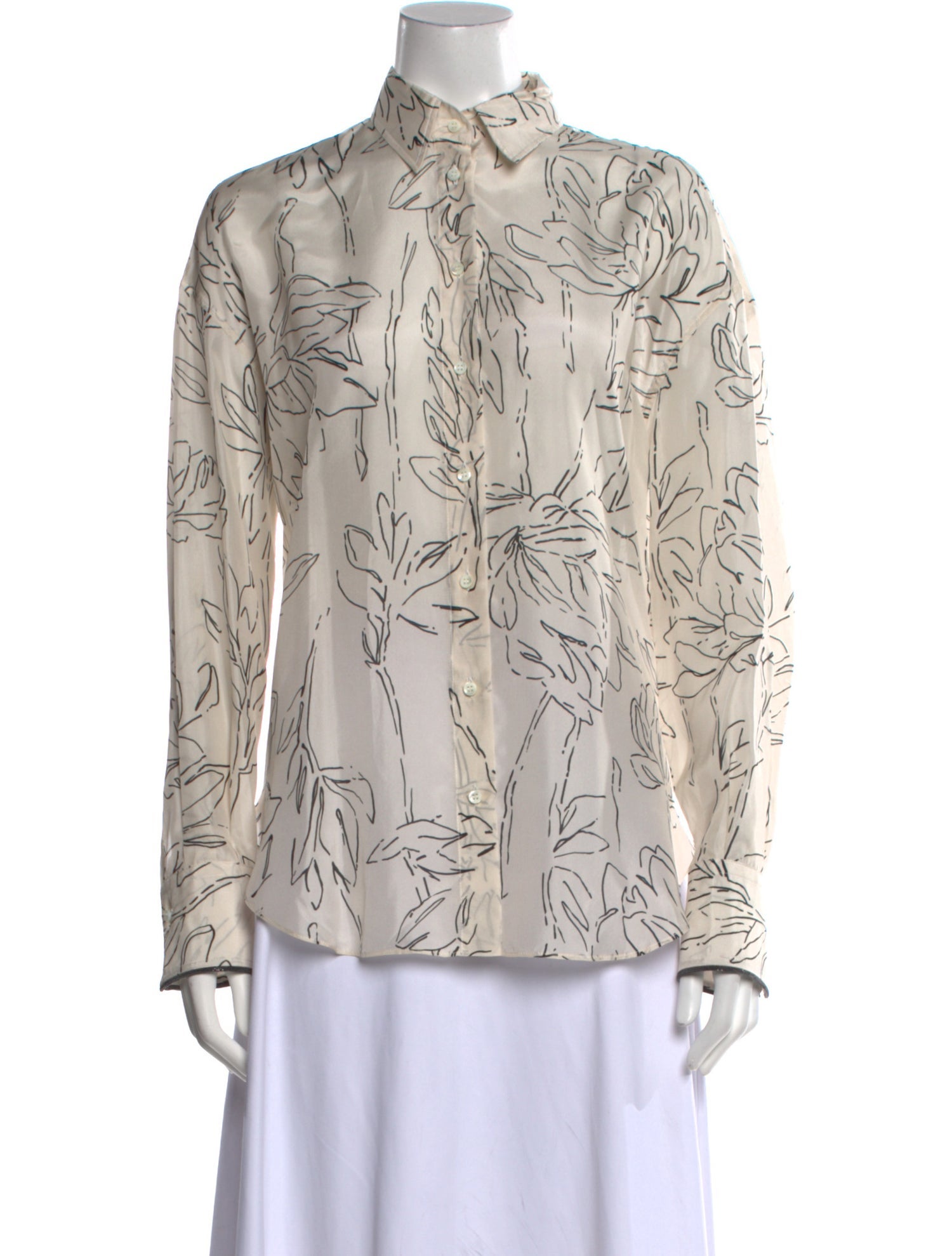Brunello Cucinelli Printed Mock Neck Button-Up Top w/ Tags