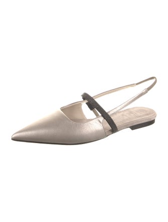 Brunello Cucinelli Monili Leather Slingback Flats