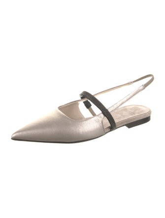 Brunello Cucinelli Monili Leather Slingback Flats