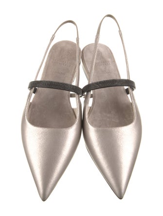 Brunello Cucinelli Monili Leather Slingback Flats
