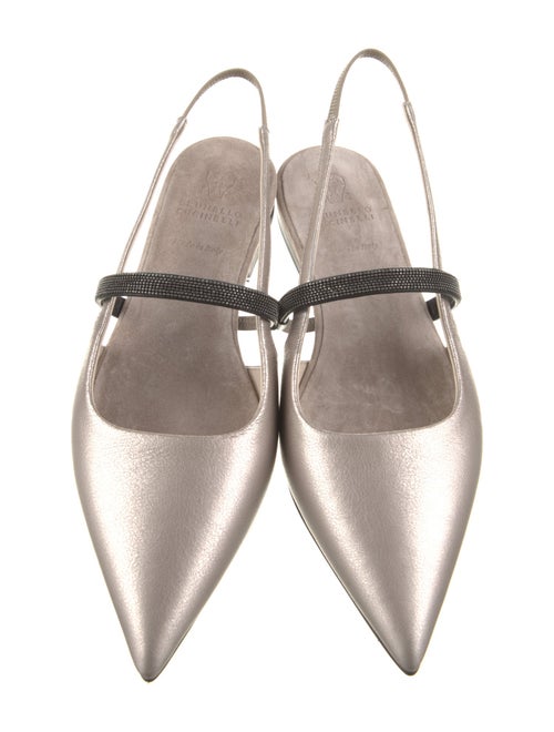 Brunello Cucinelli Monili Leather Slingback Flats