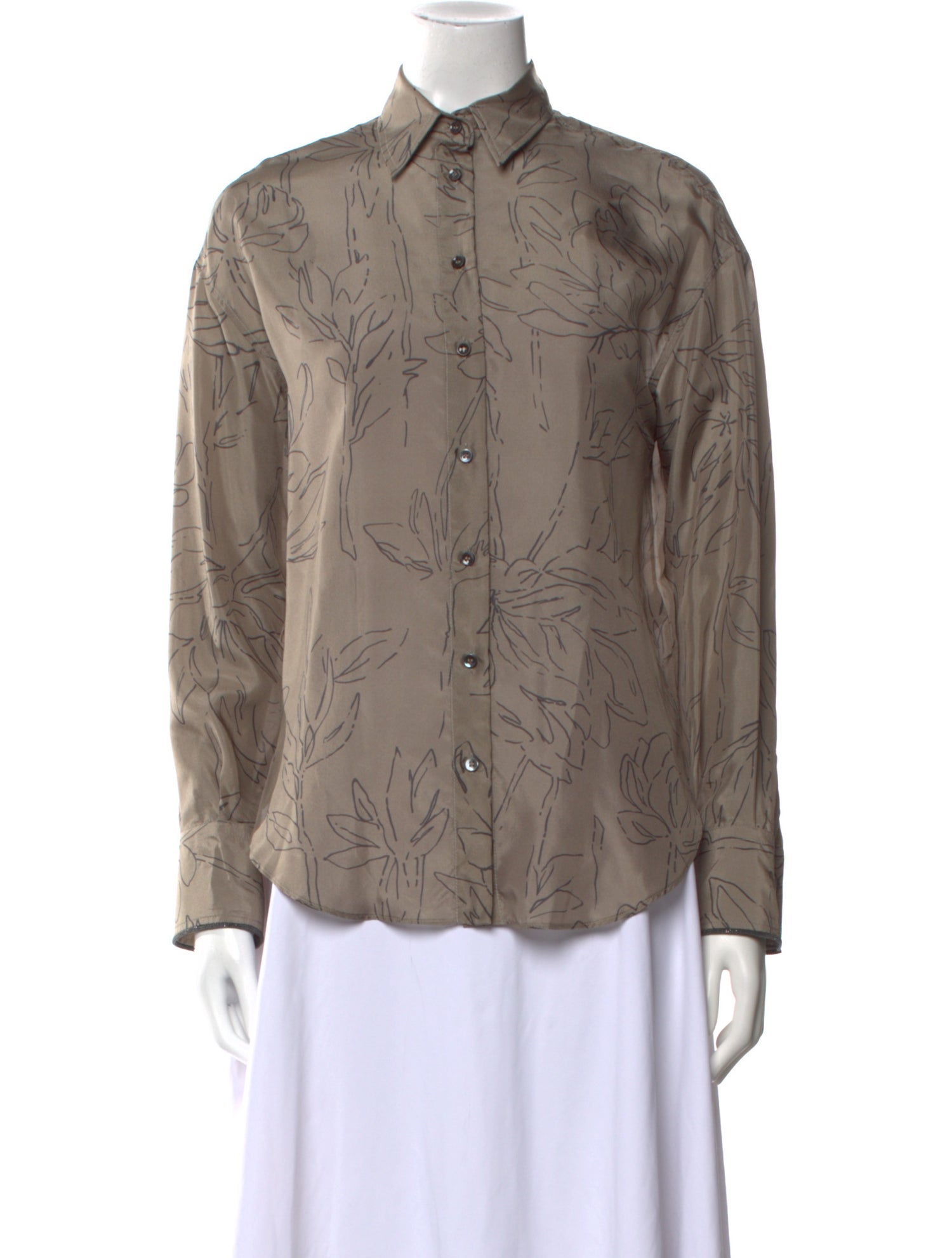 Brunello Cucinelli Silk Printed Button-Up Top