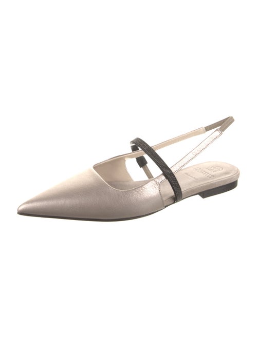 Brunello Cucinelli Monili Leather Slingback Flats