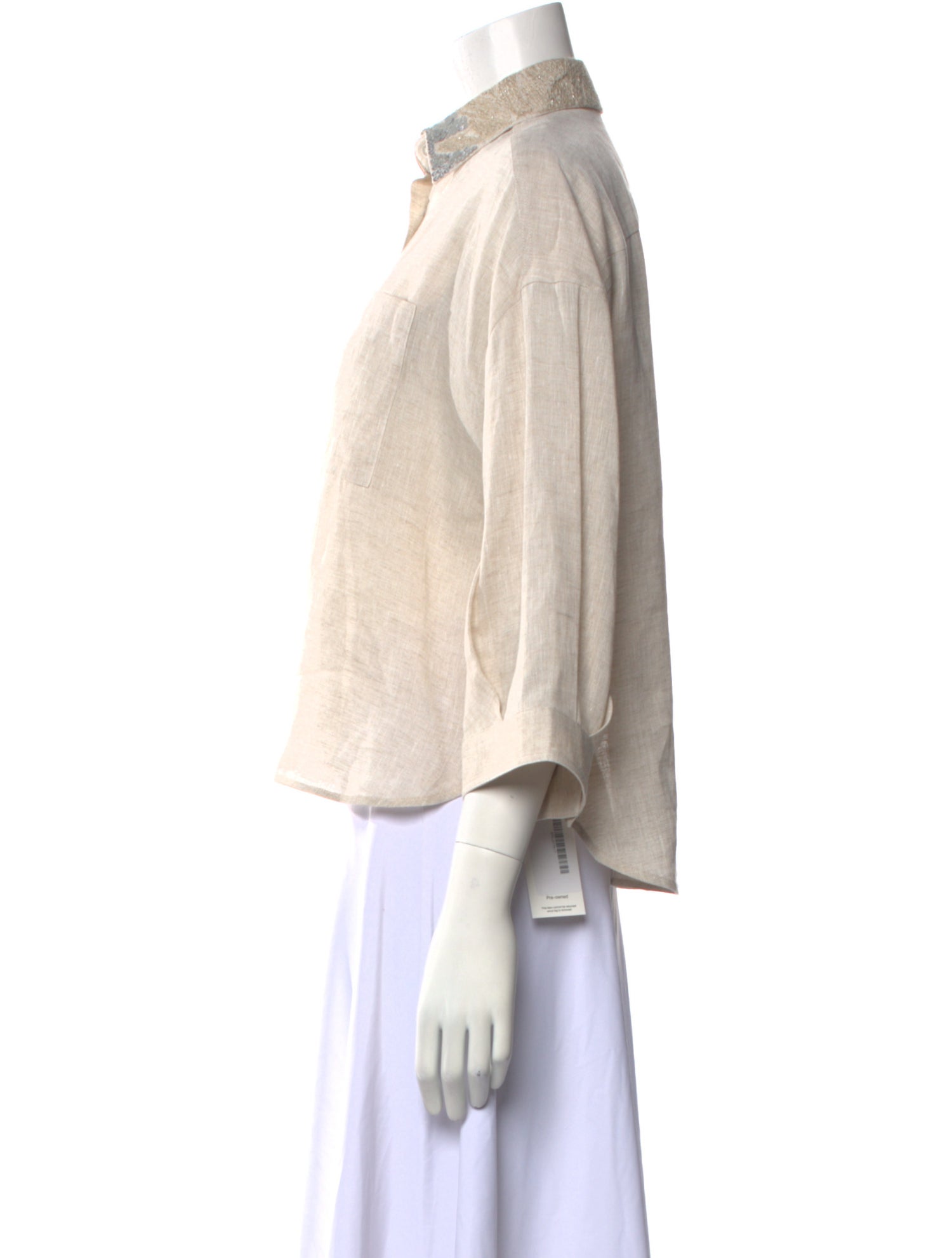 Brunello Cucinelli Linen Three-Quarter Sleeve Crop Top