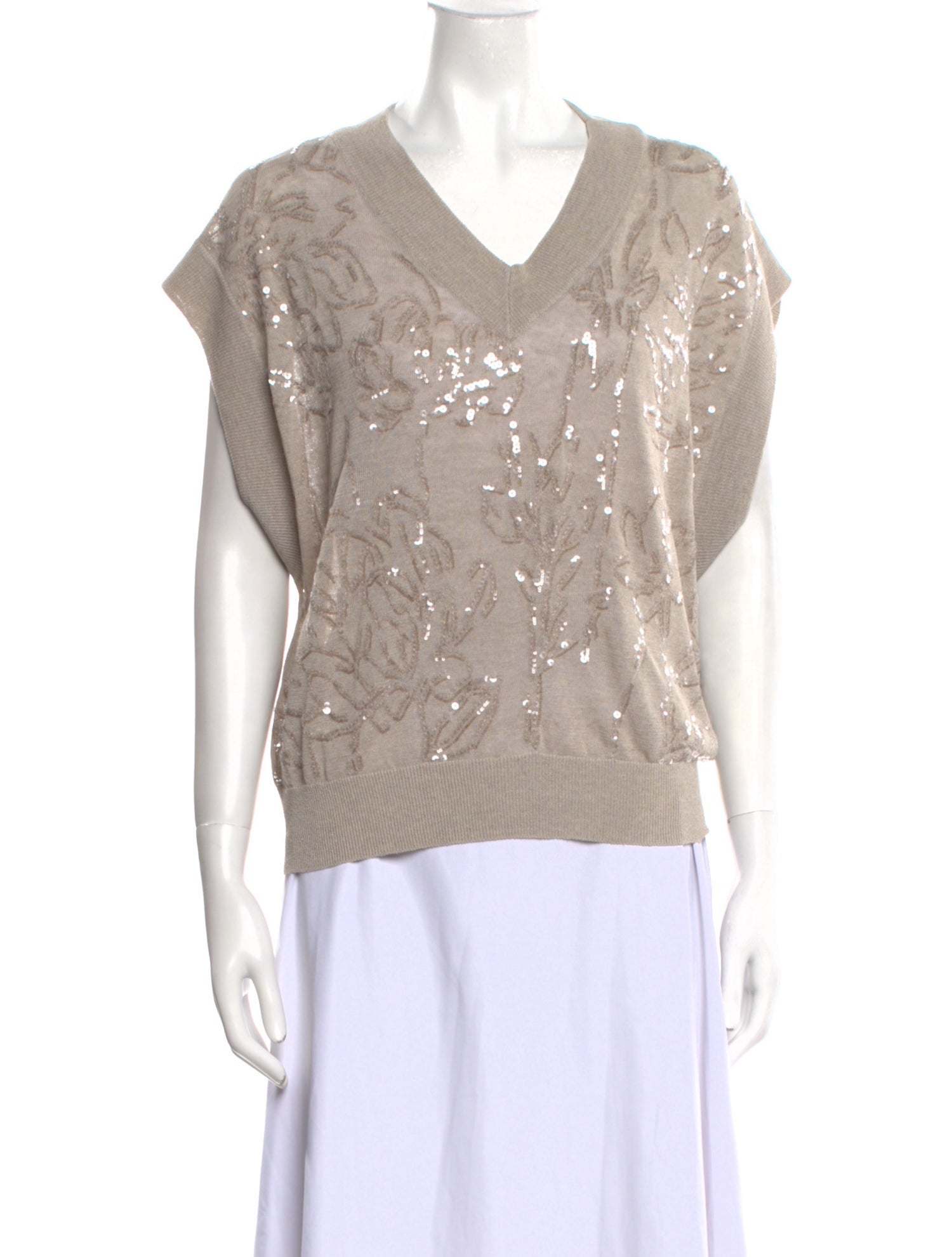 Brunello Cucinelli Linen V-Neck Top w/ Tags