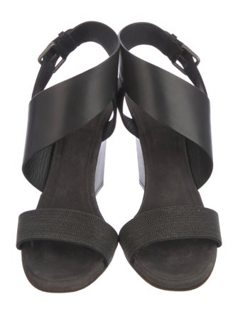 Brunello Cucinelli Monili Leather Slingback Sandals