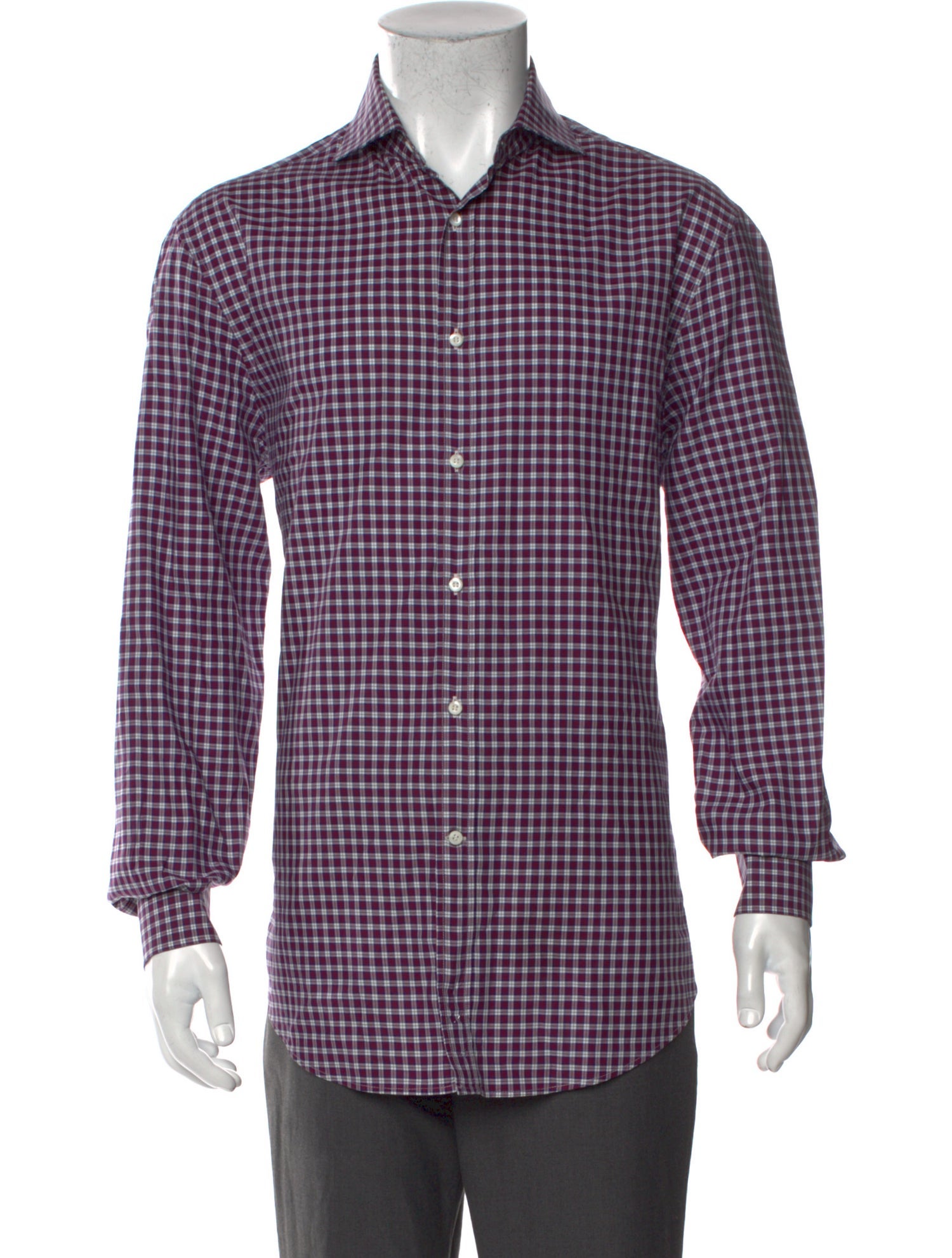 Brunello Cucinelli Plaid Print Long Sleeve Dress Shirt