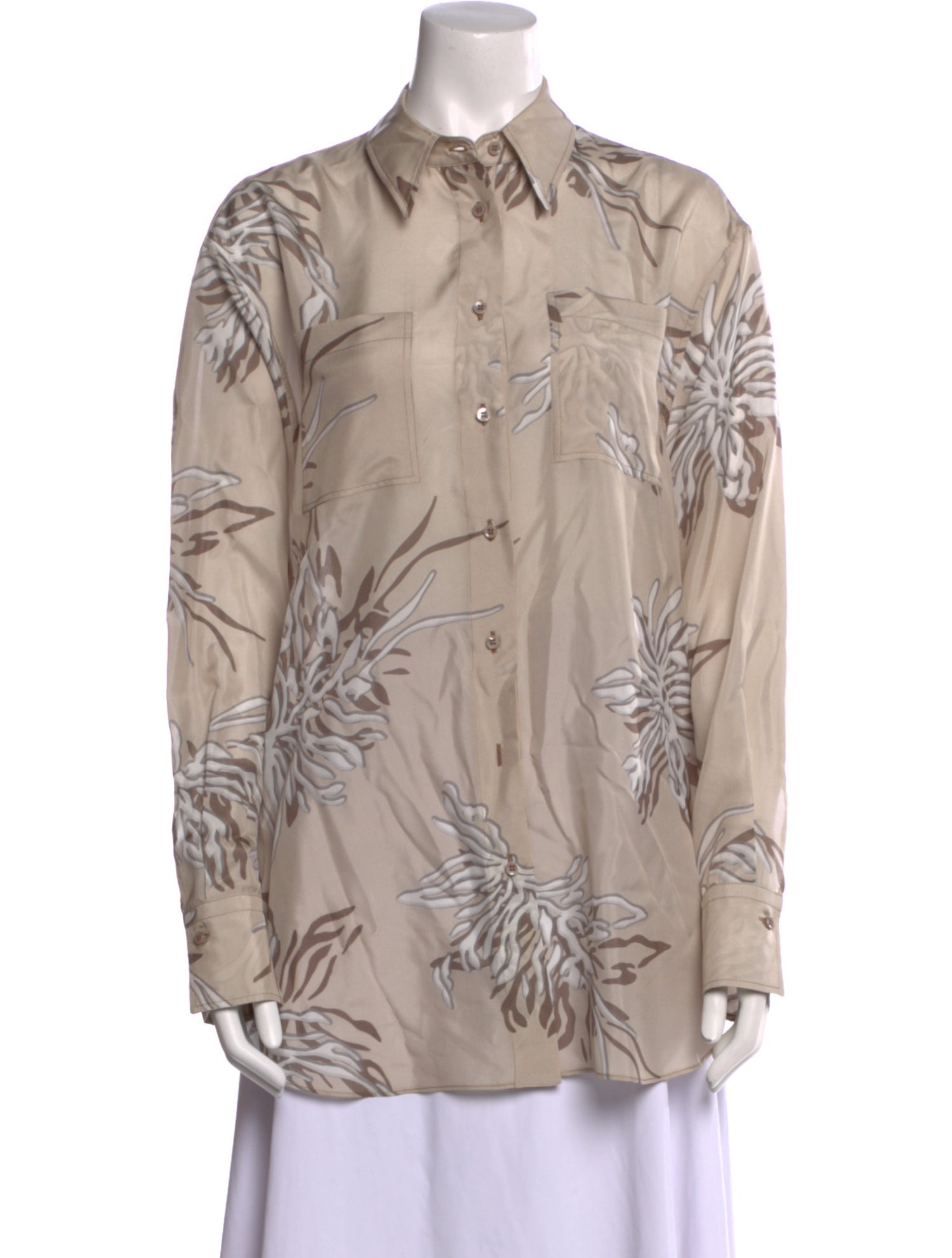 Brunello Cucinelli Silk Printed Button-Up Top
