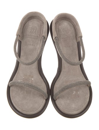 Brunello Cucinelli Suede Beaded Accents Slides