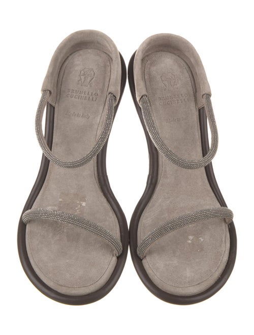 Brunello Cucinelli Suede Beaded Accents Slides