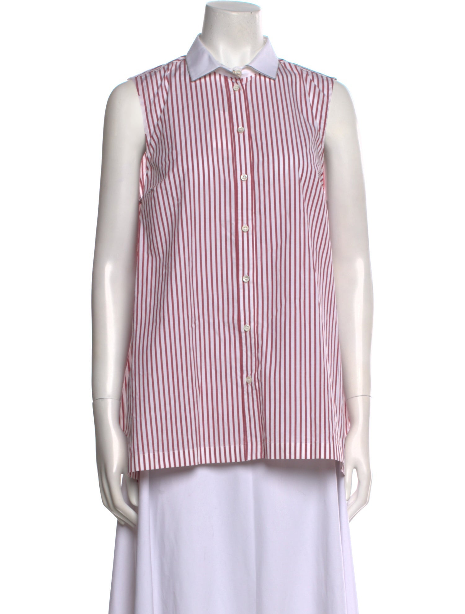 Brunello Cucinelli Striped Sleeveless Button-Up Top