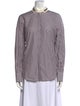 Brunello Cucinelli Striped Mock Neck Button-Up Top