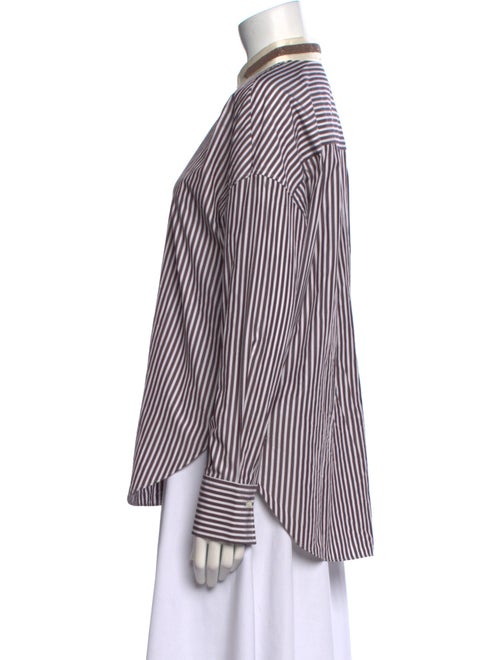 Brunello Cucinelli Striped Mock Neck Button-Up Top