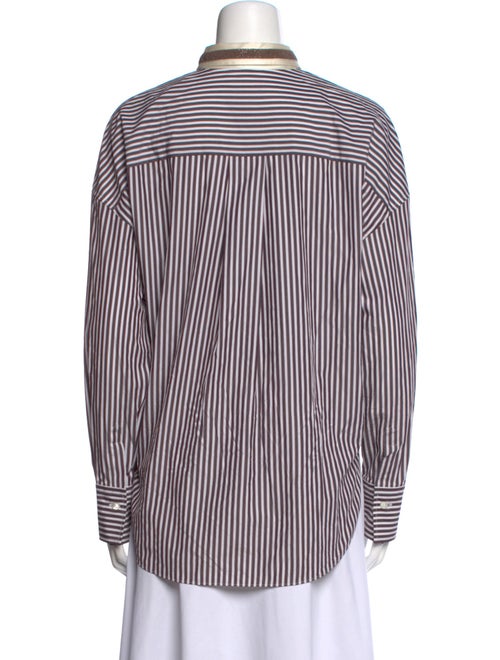 Brunello Cucinelli Striped Mock Neck Button-Up Top