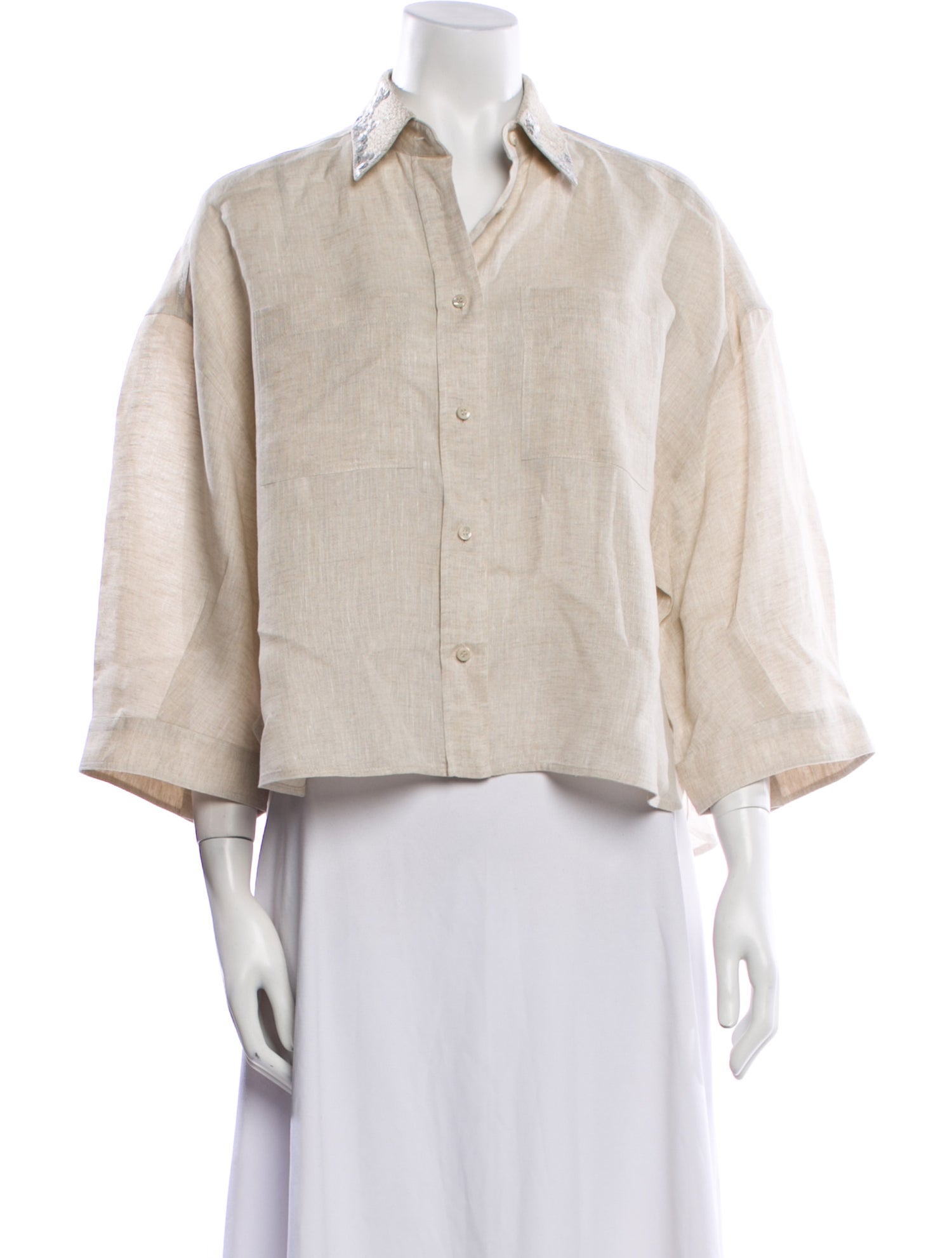 Brunello Cucinelli Three-Quarter Sleeve Button-Up Top