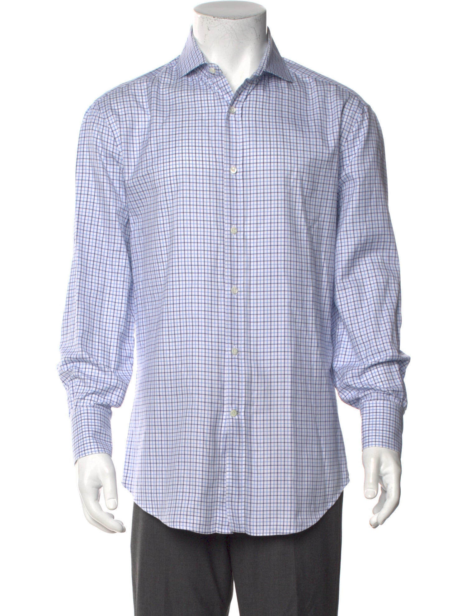 Brunello Cucinelli Plaid Print Long Sleeve Dress Shirt