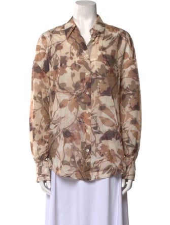 Brunello Cucinelli Silk Printed Button-Up Top