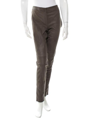 Brunello Cucinelli Leather Skinny-Leg Pants