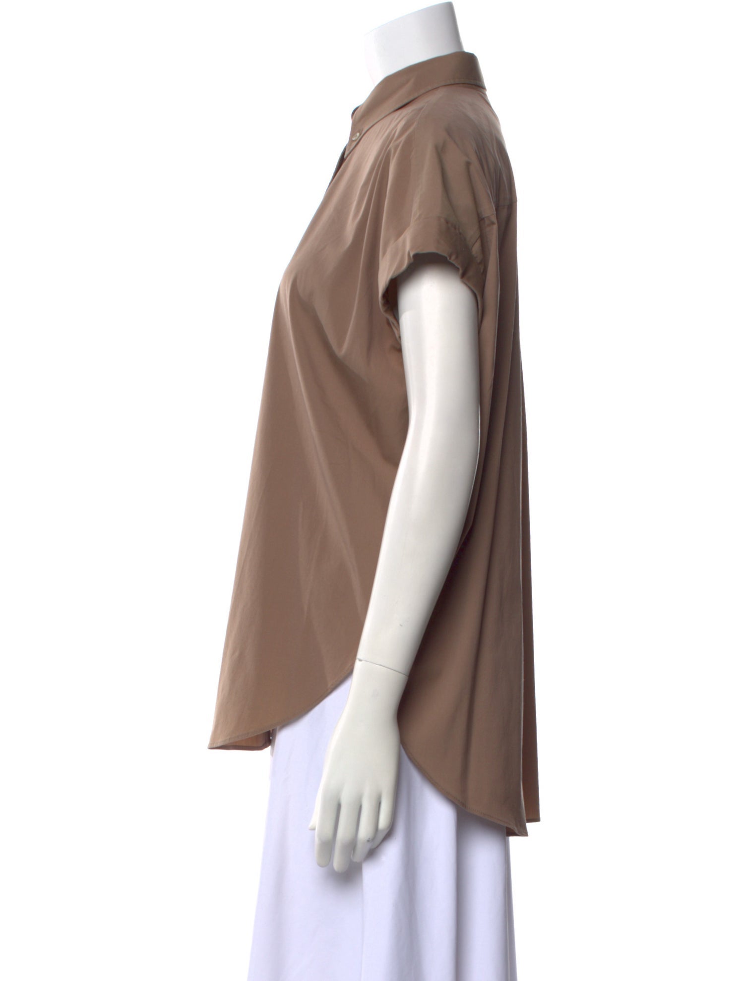 Brunello Cucinelli Mock Neck Short Sleeve Button-Up Top