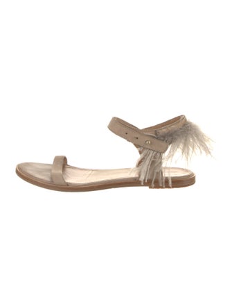 Brunello Cucinelli Leather Feather Trim Sandals