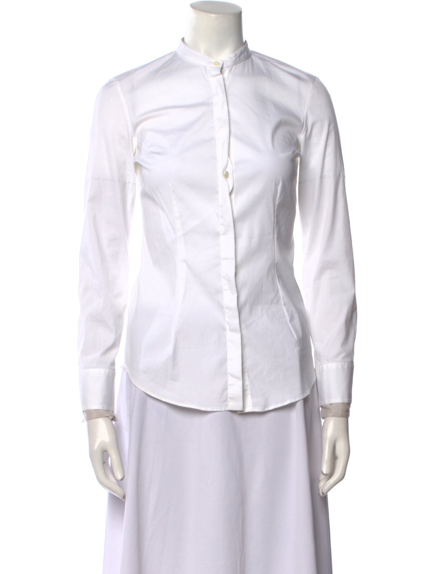 Brunello Cucinelli Mock Neck Long Sleeve Button-Up Top