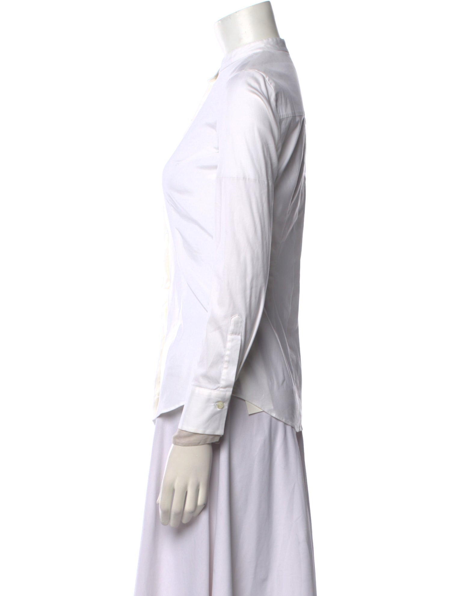 Brunello Cucinelli Mock Neck Long Sleeve Button-Up Top