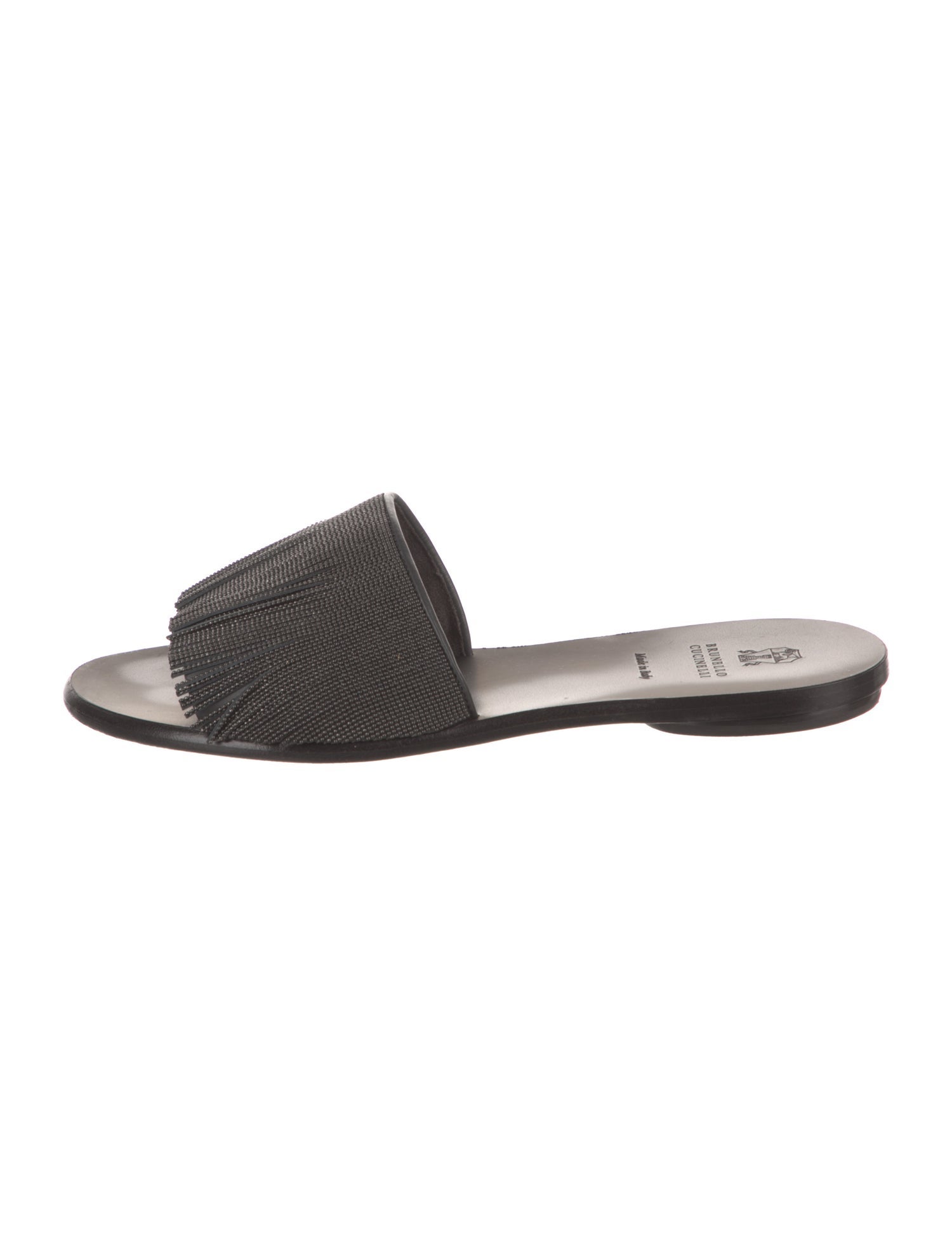 Brunello Cucinelli Leather Beaded Accents Slides