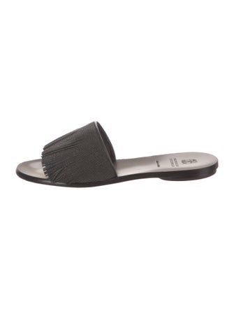 Brunello Cucinelli Leather Beaded Accents Slides