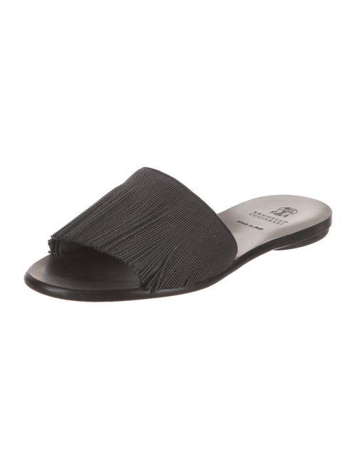 Brunello Cucinelli Leather Beaded Accents Slides