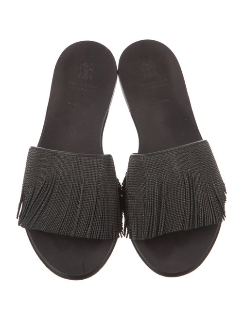 Brunello Cucinelli Leather Beaded Accents Slides
