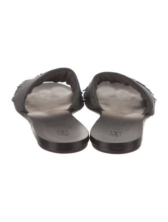 Brunello Cucinelli Leather Beaded Accents Slides