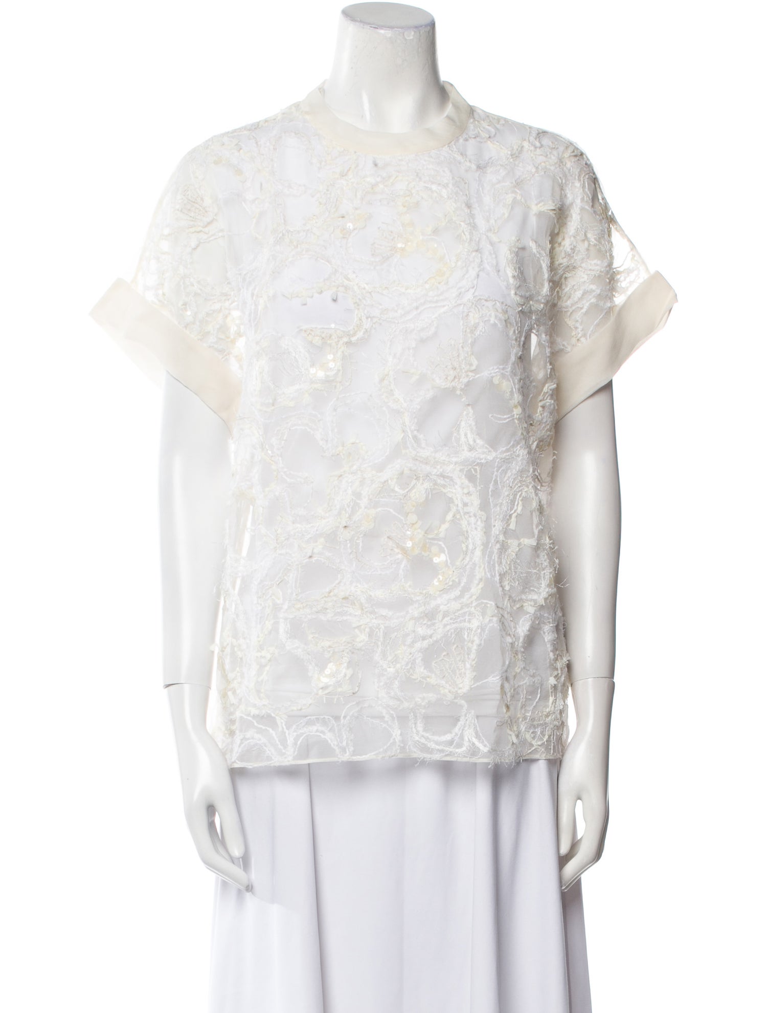 Brunello Cucinelli Lace Pattern Crew Neck Blouse w/ Tags