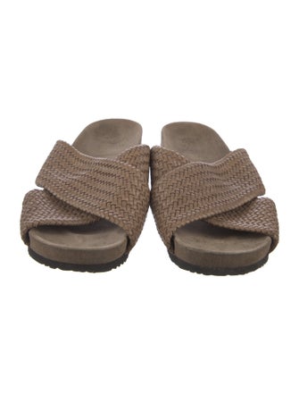 Brunello Cucinelli Leather Braided Accents Slides