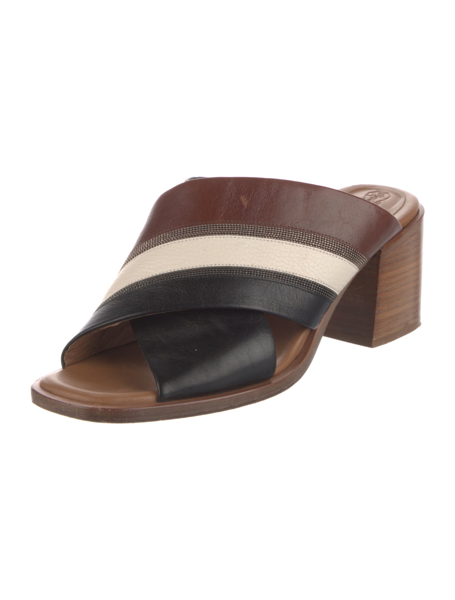 Brunello Cucinelli Leather Colorblock Pattern Slides