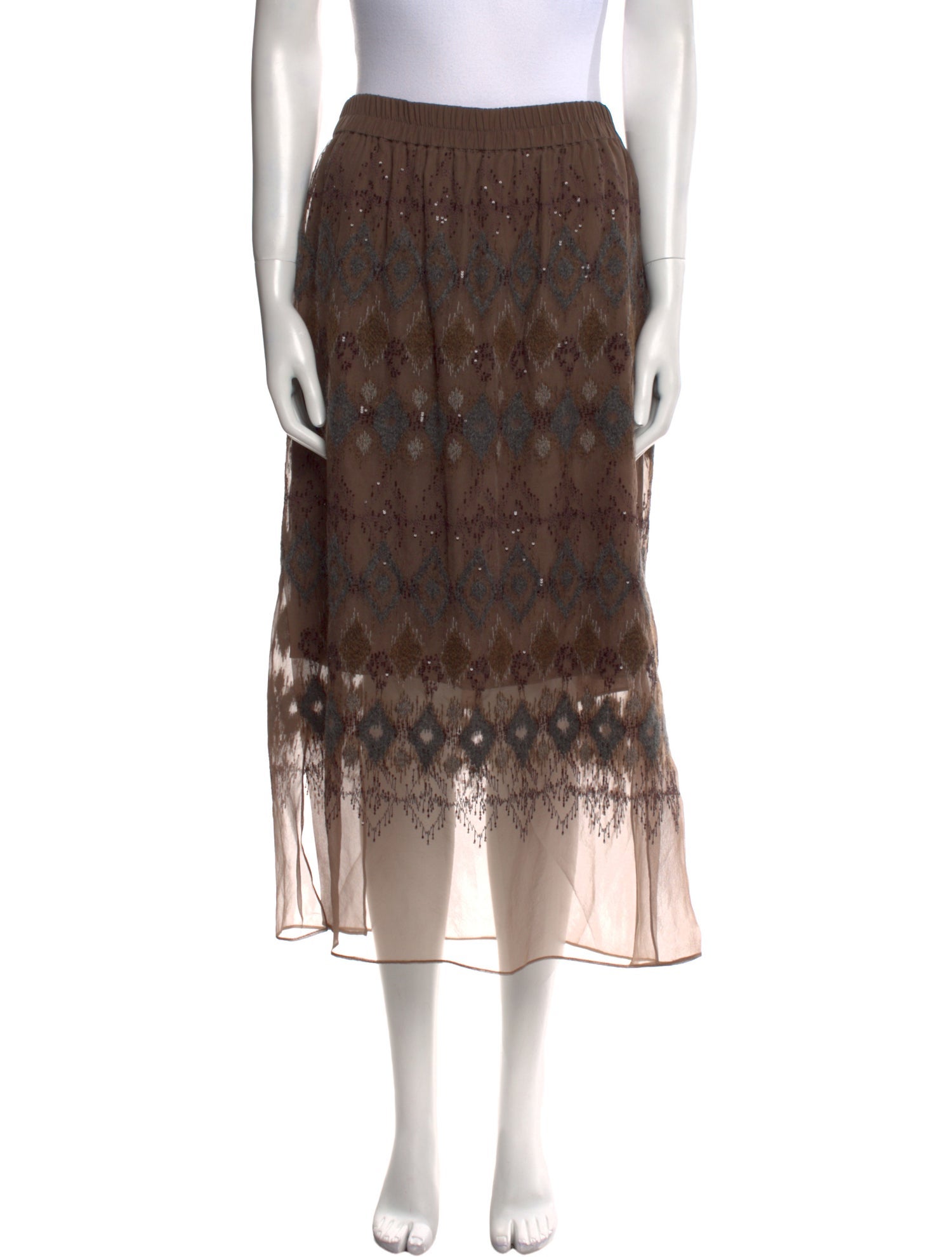 Brunello Cucinelli Silk Midi Length Skirt