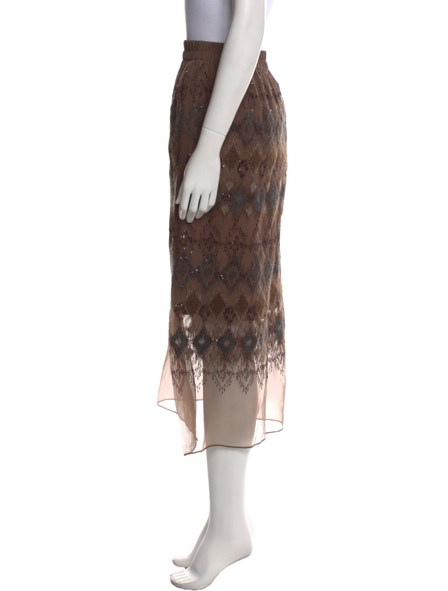 Brunello Cucinelli Silk Midi Length Skirt