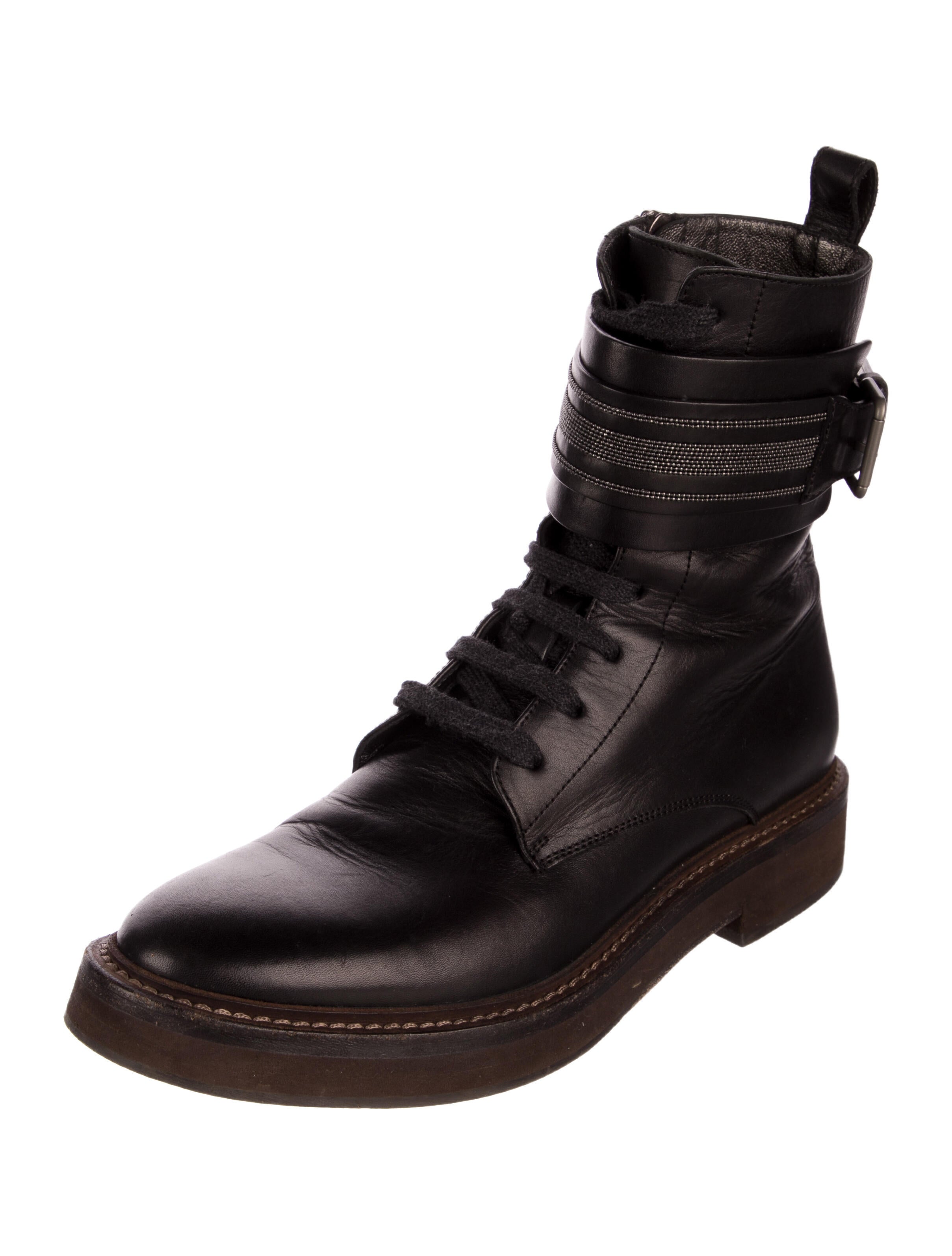 Brunello Cucinelli Monili Leather Combat Boots