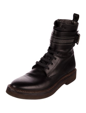 Brunello Cucinelli Monili Leather Combat Boots