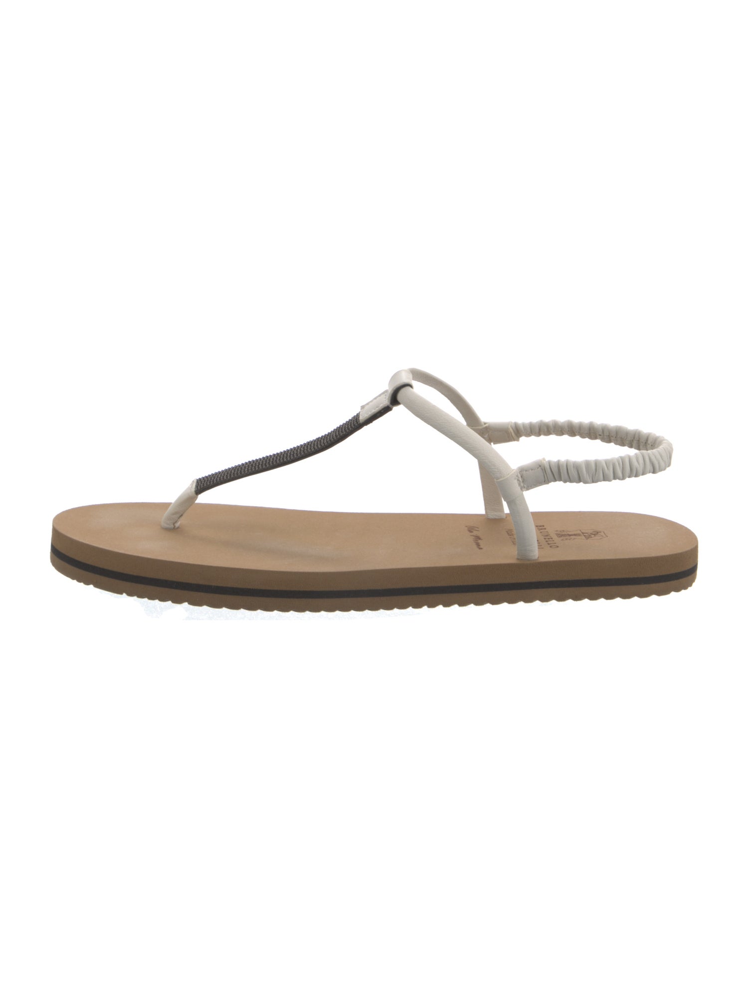 Brunello Cucinelli Monili Leather T-Strap Sandals