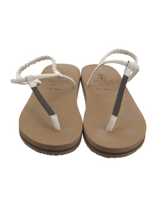Brunello Cucinelli Monili Leather T-Strap Sandals