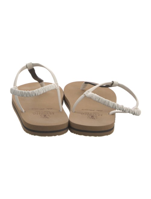 Brunello Cucinelli Monili Leather T-Strap Sandals