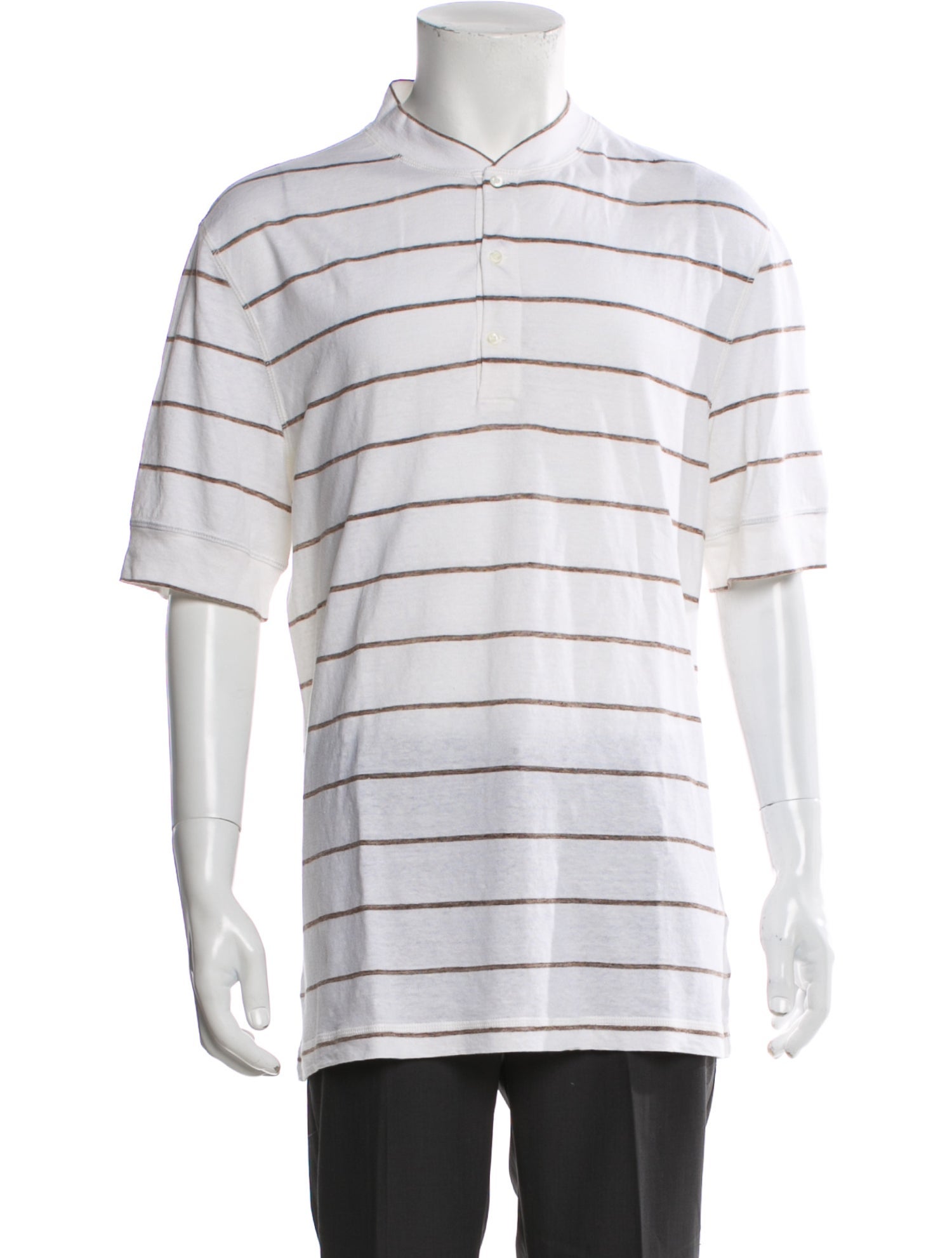 Brunello Cucinelli Linen Striped Henley w/ Tags