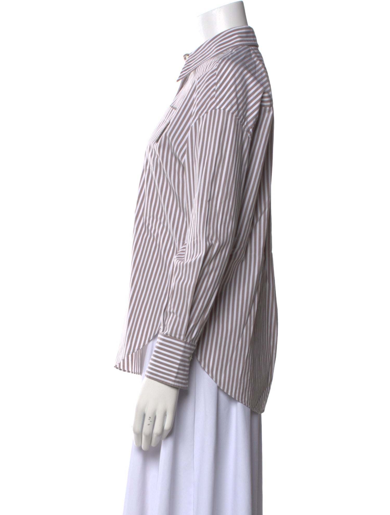 Brunello Cucinelli Striped Long Sleeve Button-Up Top